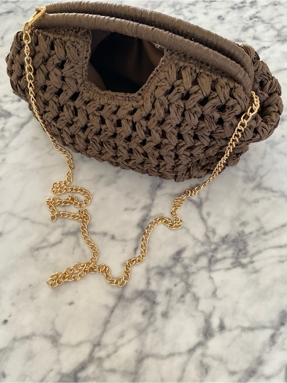 Anthropologie woven raffia brown shoulder bag / clutch removable chain - Picture 5 of 12